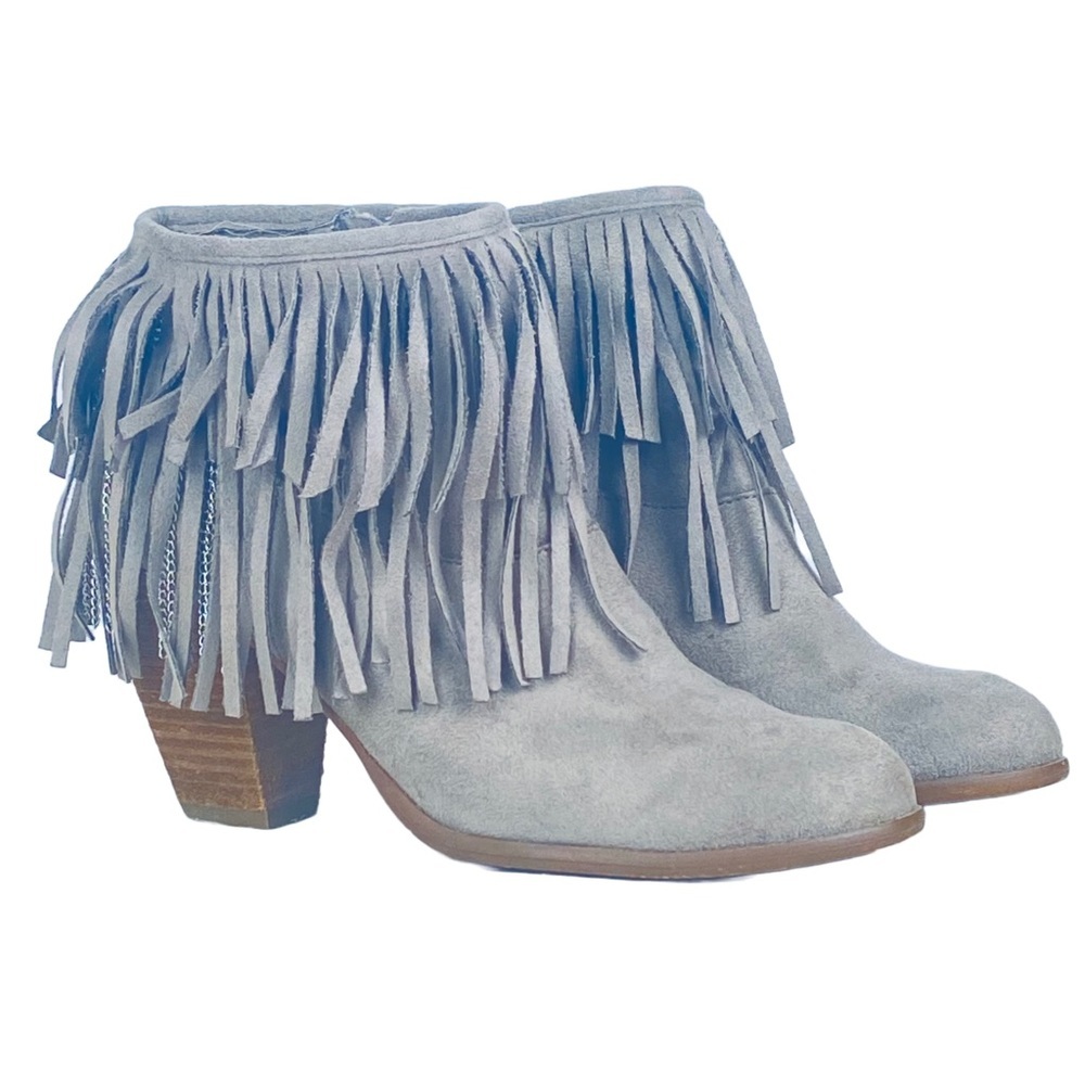Women's Auriga Ankle Fringe Booties Gray Taupe Size 7 1/2